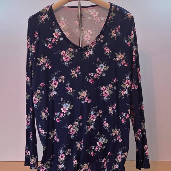 Croft & Barrow Women’s Plus Long Sleeve Tee, Navy Floral, 2X, Never Worn - Picture 3 of 8